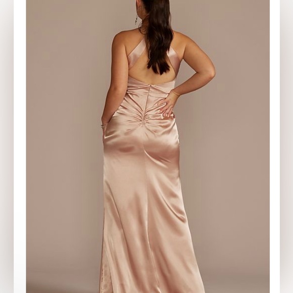 Charmeuse halter bridesmaid dress - color is Cinnamon - Picture 2 of 5